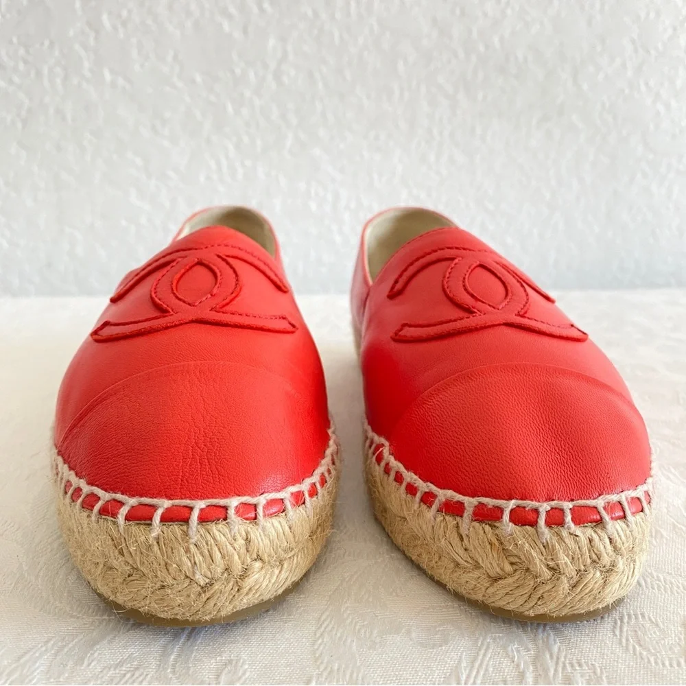 CHANEL coral red Lambskin CC Espadrilles